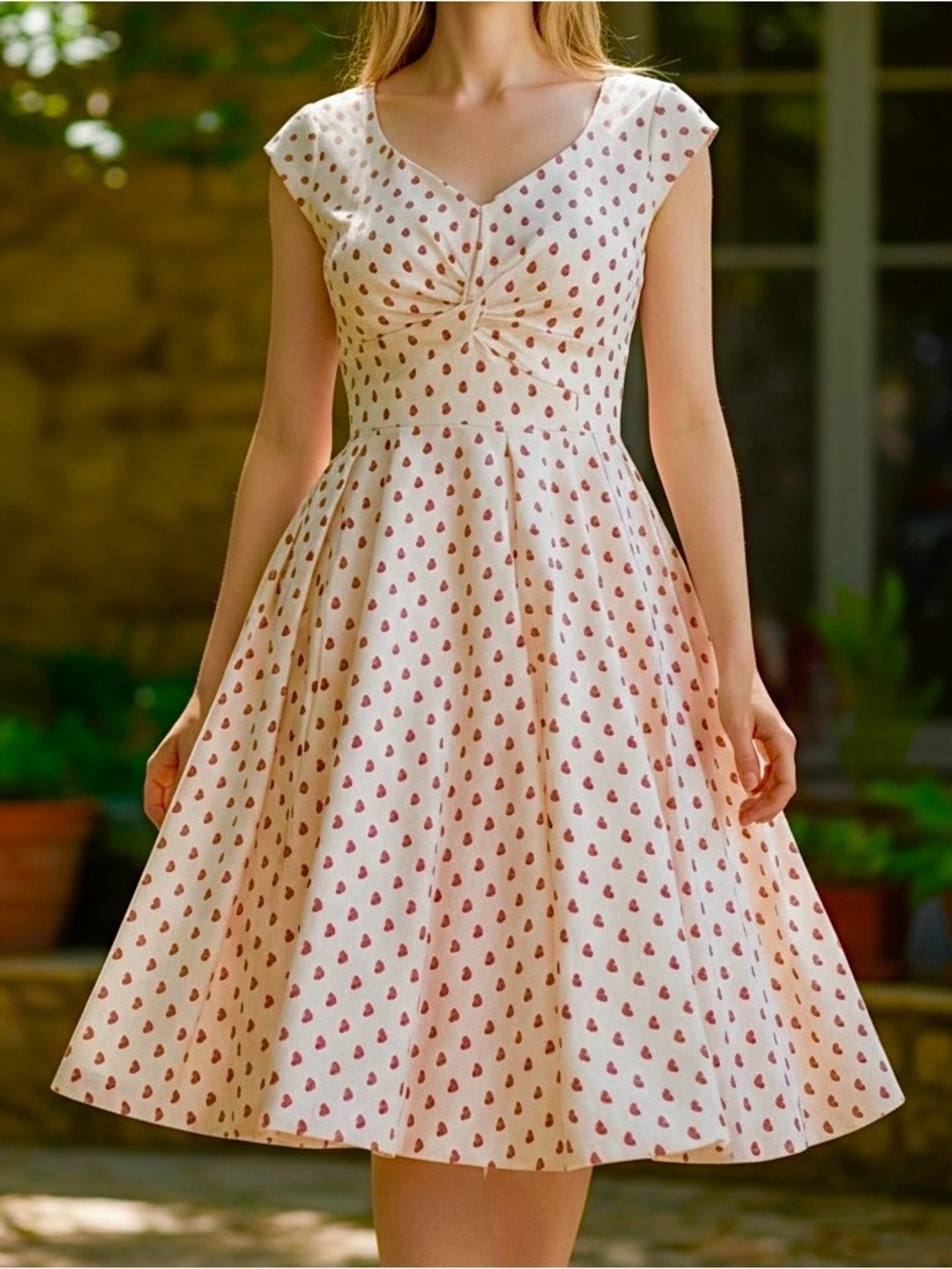 Gown Town Swing Dress Womens White Red Hearts 50’s Inspired Retro Fit & Flare Lg